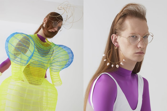台灣知名造型設計師 Lin Xiu Wei 以 Gucci 眼鏡為靈感，設計金屬線條頭飾
