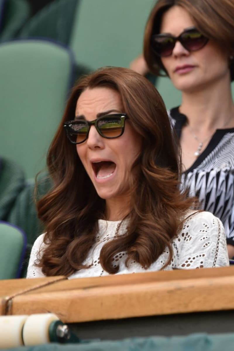 Kate Middleton Wimbledon Tennis Match Funny Facial Expression Prince William Andy Murray Maternity Leave British Royal Family