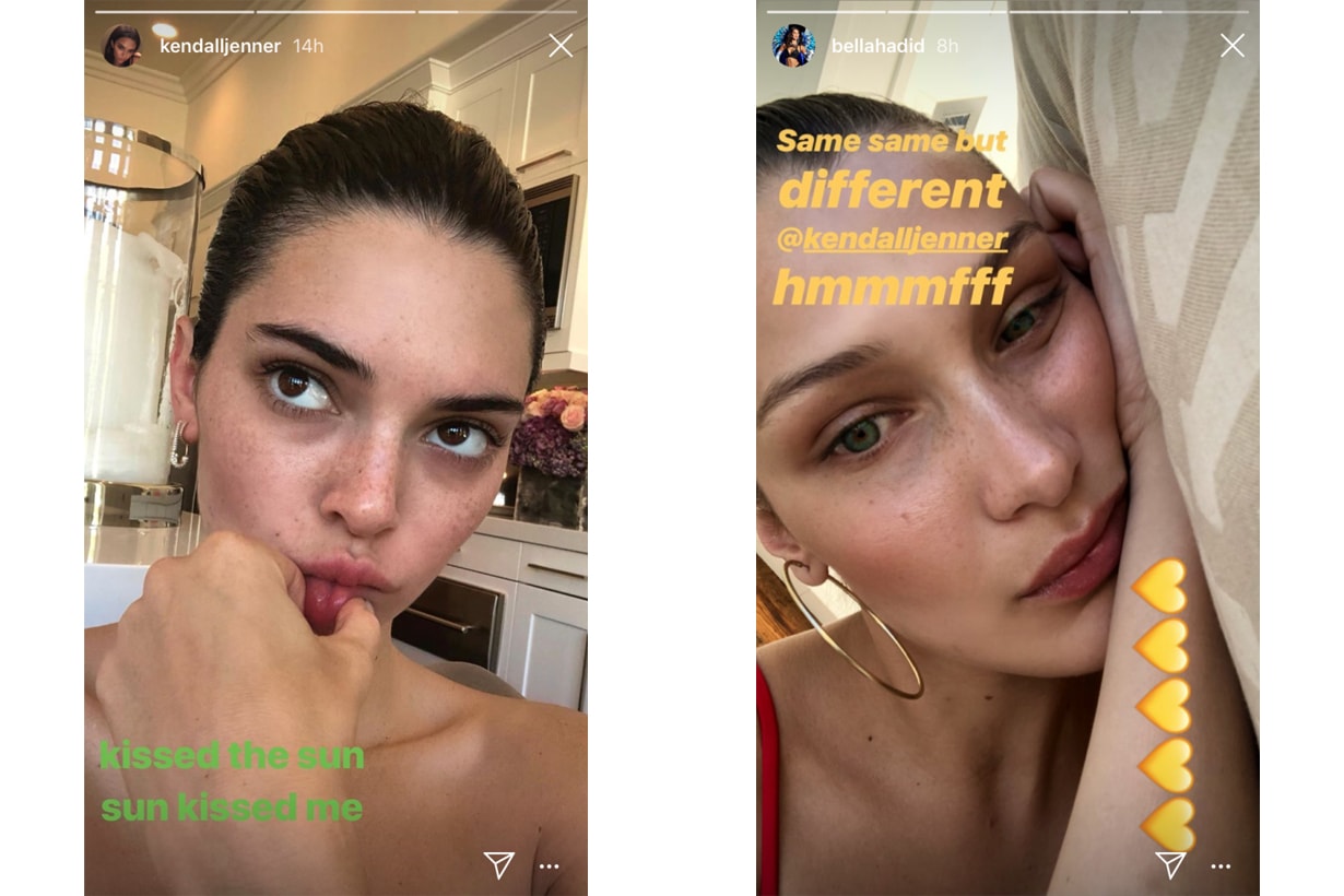 Kendall Jenner Bella Hadid Instagram Makeup Free Selfies Freckles Super Models Beauty Trend 