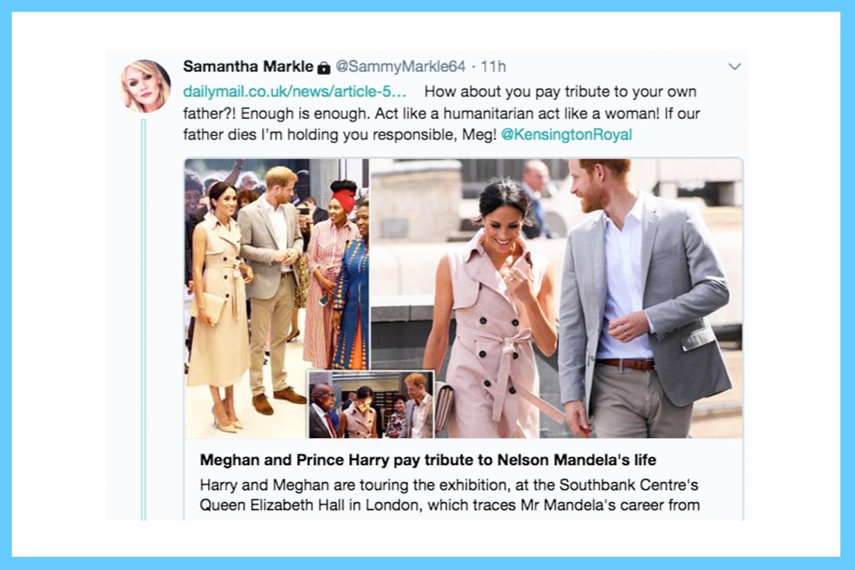 Meghan Markle Thomas Markle Father Samantha Markle Step Sister Media Interview Twitter British Royal Family
