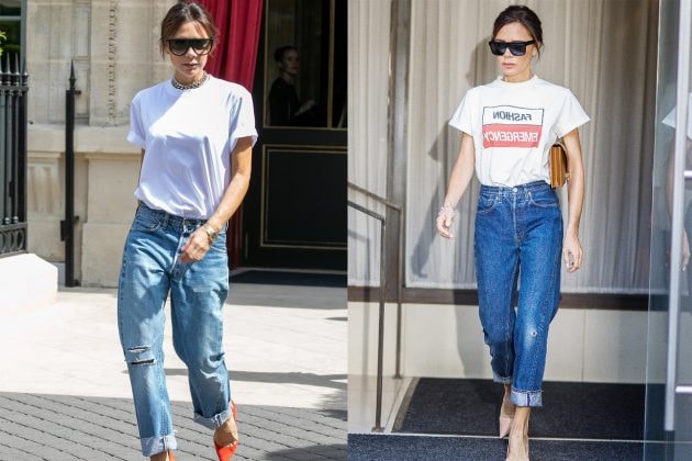 Victoria Beckham White Tee Boyfriend Jeans