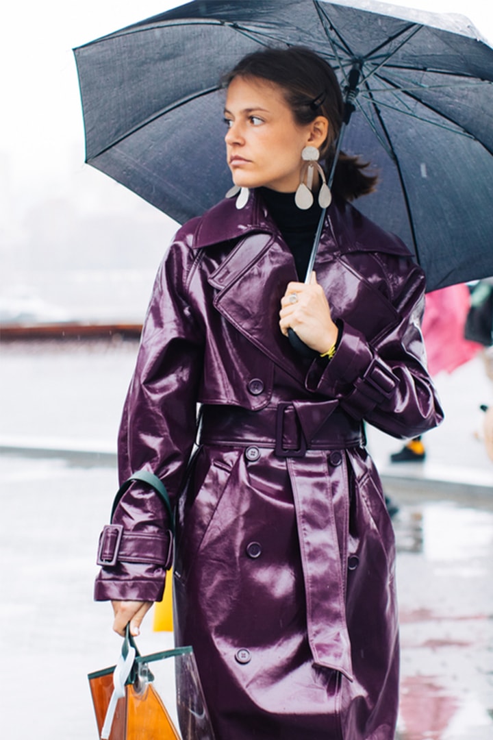 Rainy Day Outfit Street Style Purple Trench Coat