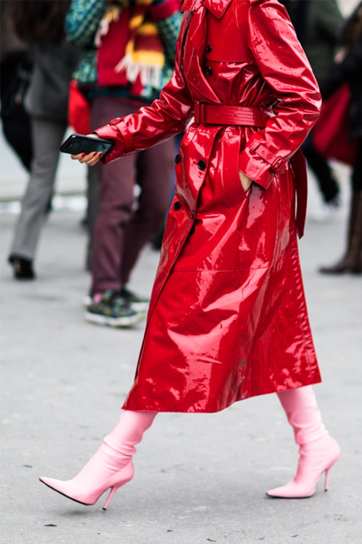 Rainy Day Outfit Street Style Red Trench Coat Boots