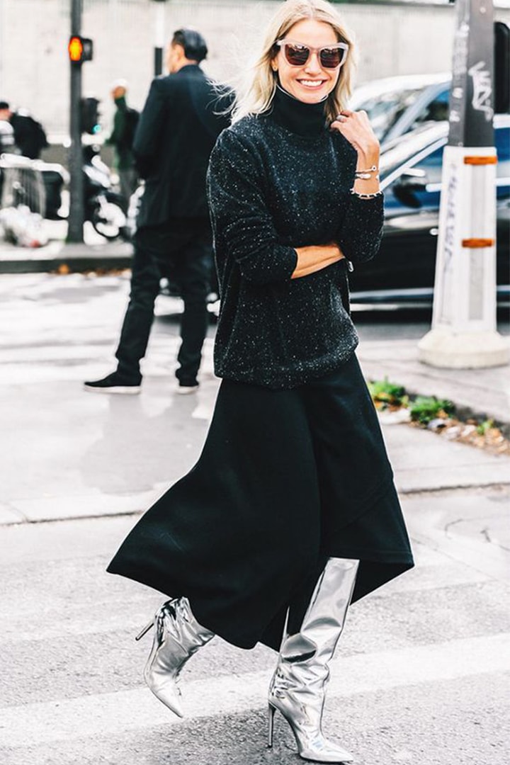 Fall Winter Street Style Dresses with Metallic Boots