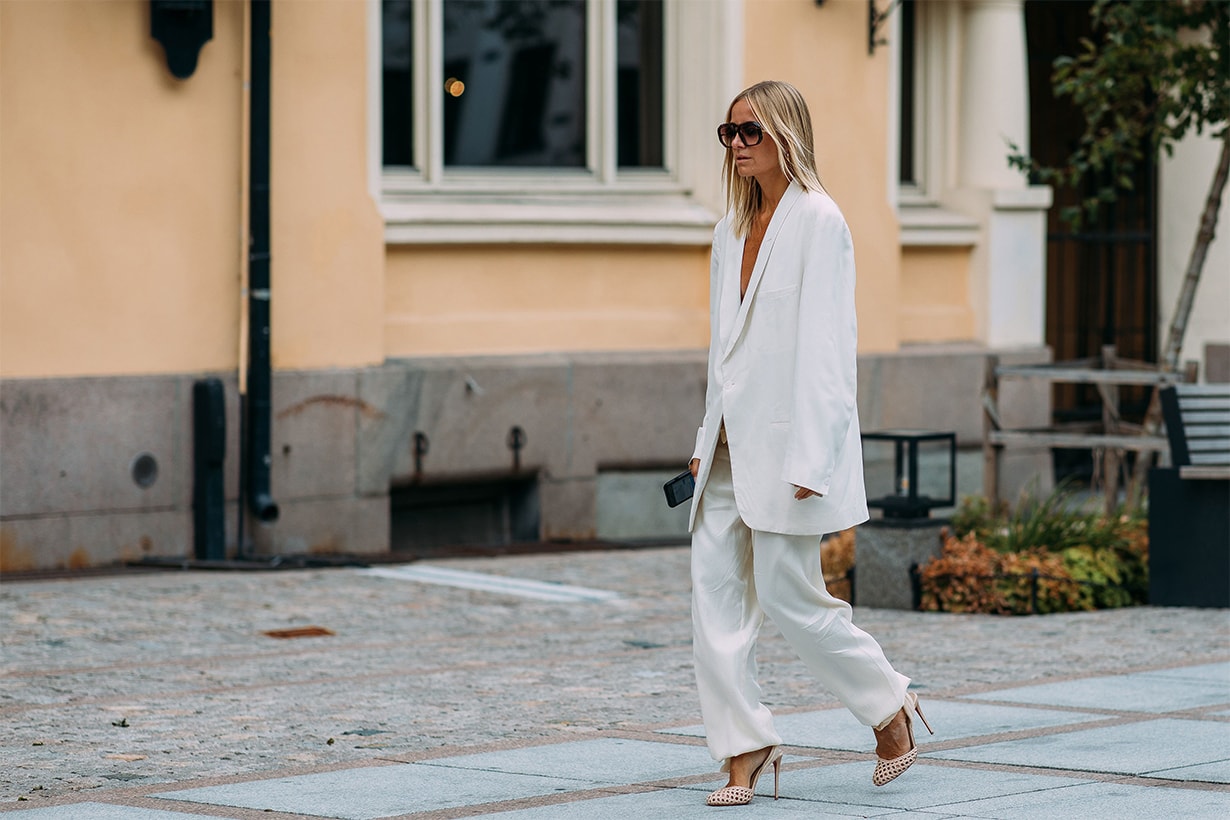 Street Style at Oslo Fashion Week Spring 2019 white blazer