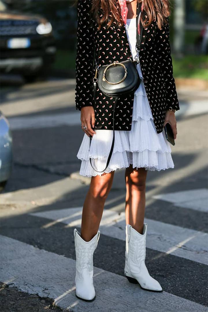 Fall Winter Street Style Dresses with White Boots