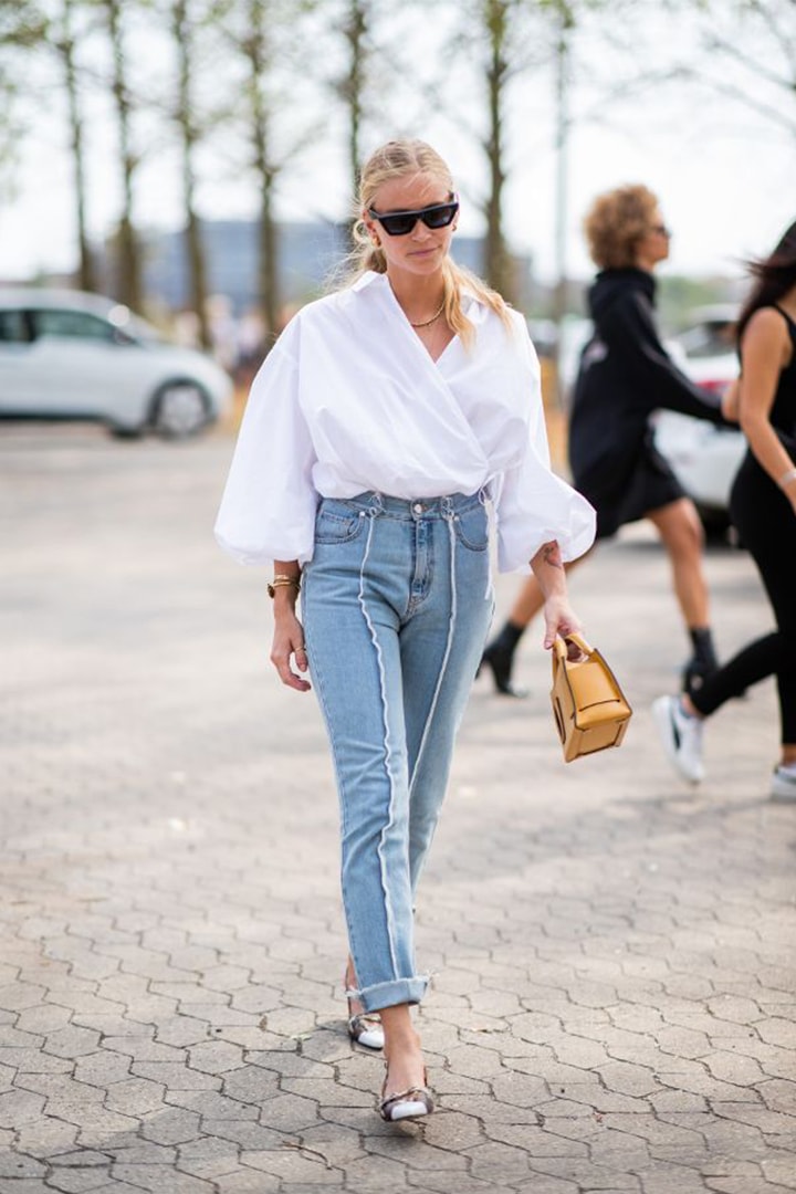 White Blouse Denim Jeans Street Style