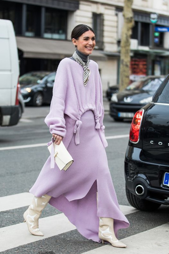 Fall Winter Street Style Dresses with Boots Purple Outfits