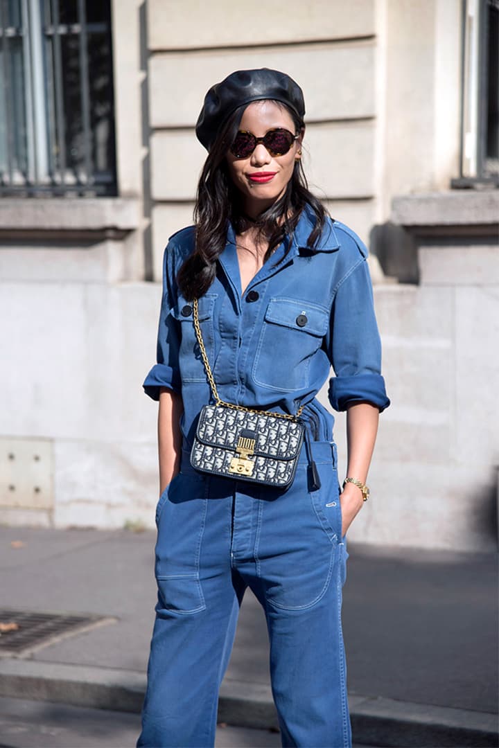 Beret Style Denim Jumsuit Street Style