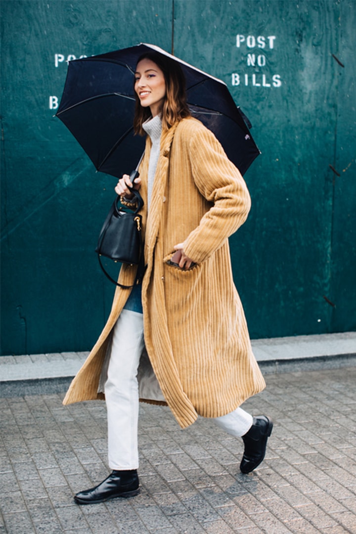 Rainy Day Outfit Street Style Camel Coat Boots