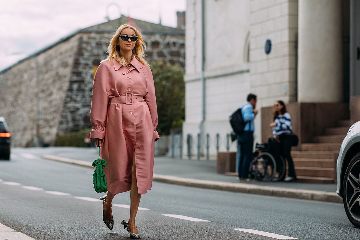Street Style at Oslo Fashion Week Spring 2019 pink coat
