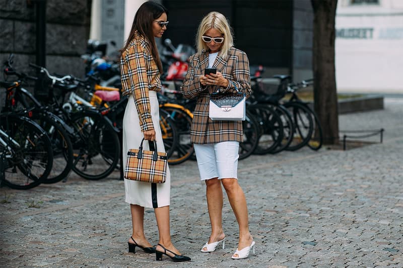 Street Style at Oslo Fashion Week Spring 2019 Friends Outfits Mules Checked Blazer