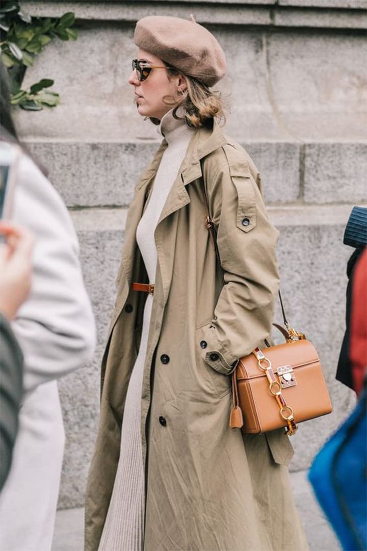 Beret Style Trench Coat Parisian Street Style