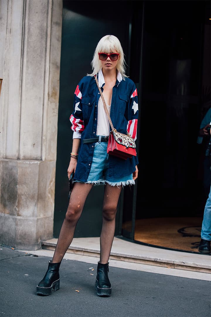 Denim skirt Street Style