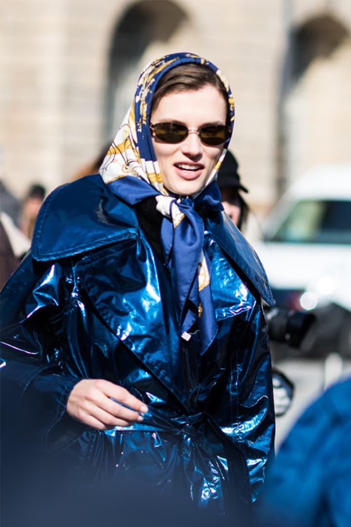 Rainy Day Outfit Street Style Trench Coat Scarf Sunglasses