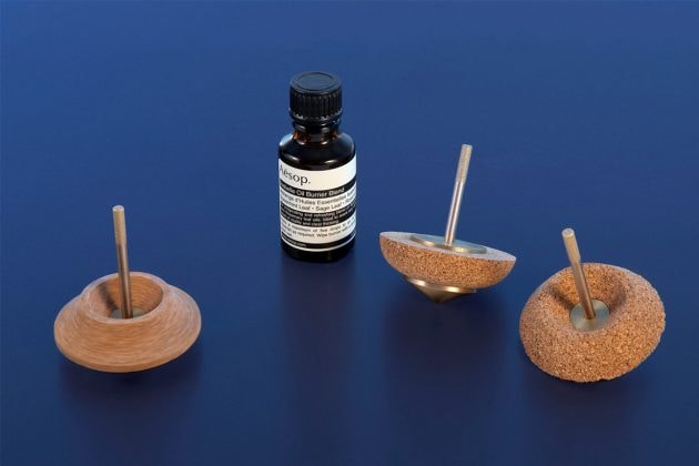 Aesop ÉCAL graduate students Clavier Margo's oil burners look like spinning tops