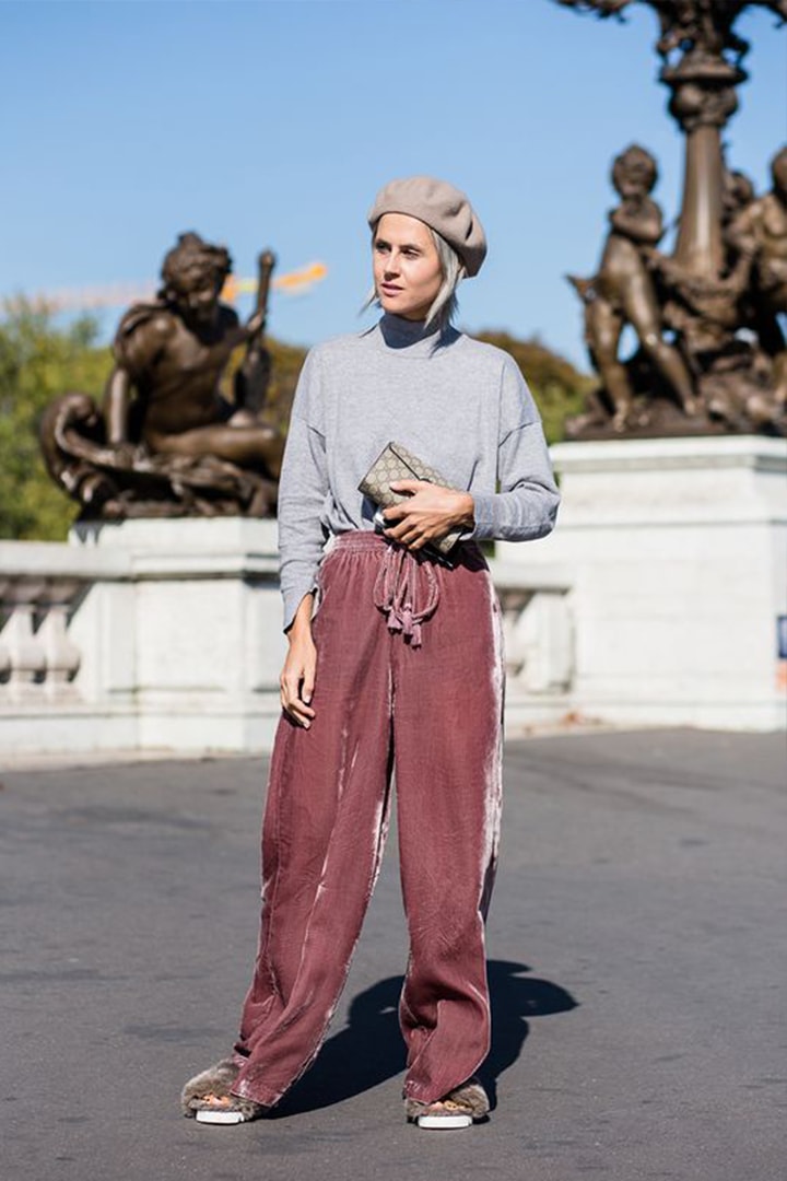 Beret Dusty Pink Trousers Street Style