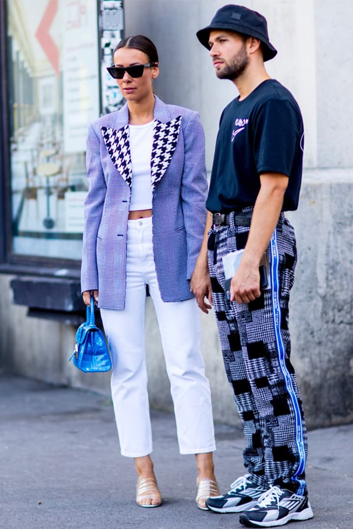 purple blazer white pants crop top