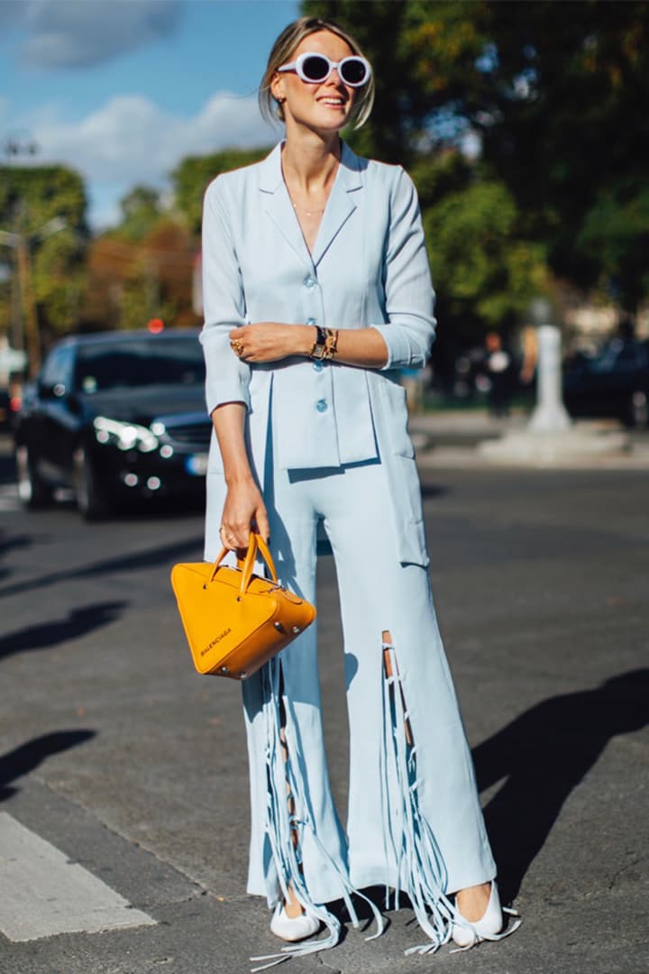 pastel blue blazer suit