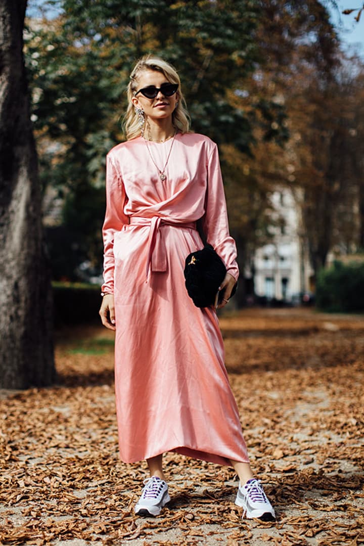 Pink Dress Dad Shoes Sneakers Street Style