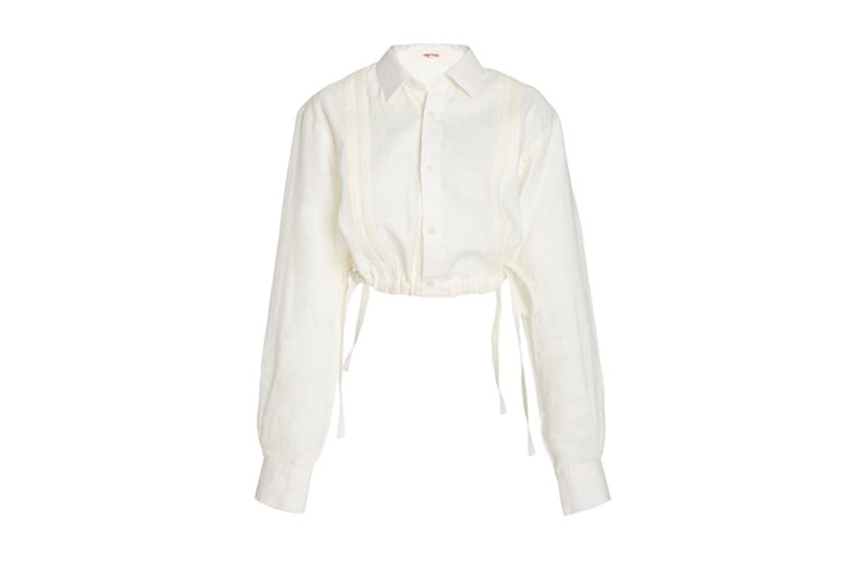 Johanna Ortiz Ecru Cuban Towns Cropped Linen Shirt