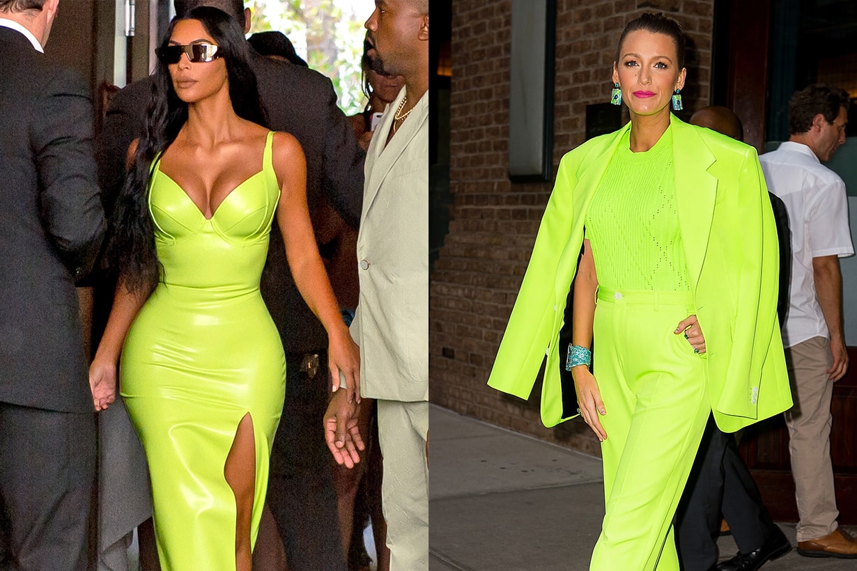 Kim Kardashian in neon color outfits