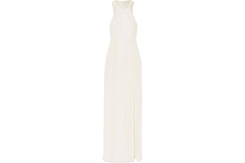 Galvan London Palm Beach Ribbed Jersey Halterneck Gown