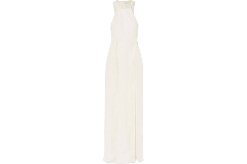 Galvan London Palm Beach Ribbed Jersey Halterneck Gown