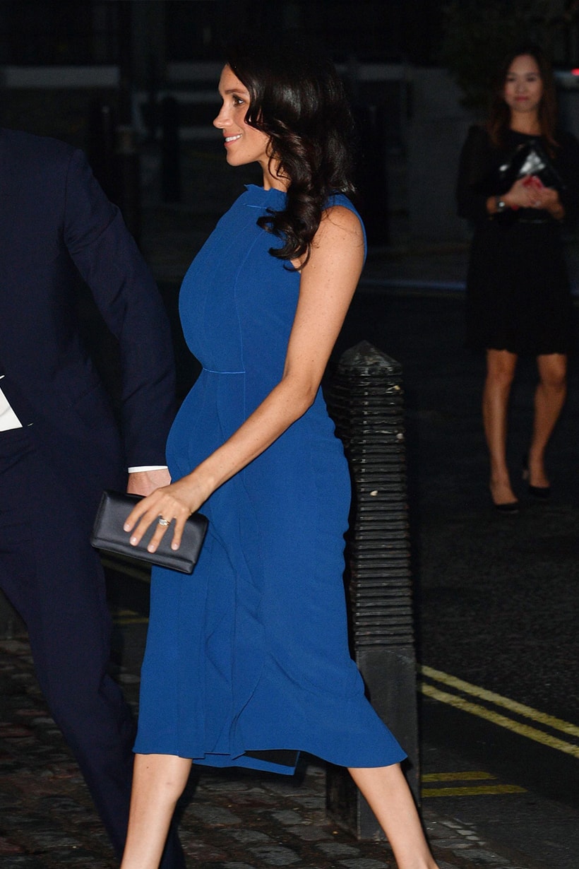 Meghan Markle Prince Harry 100 days to Peace concert duchess of Sussex Pregnant Prince George Princess Charlotte Blue Dress Ruffles