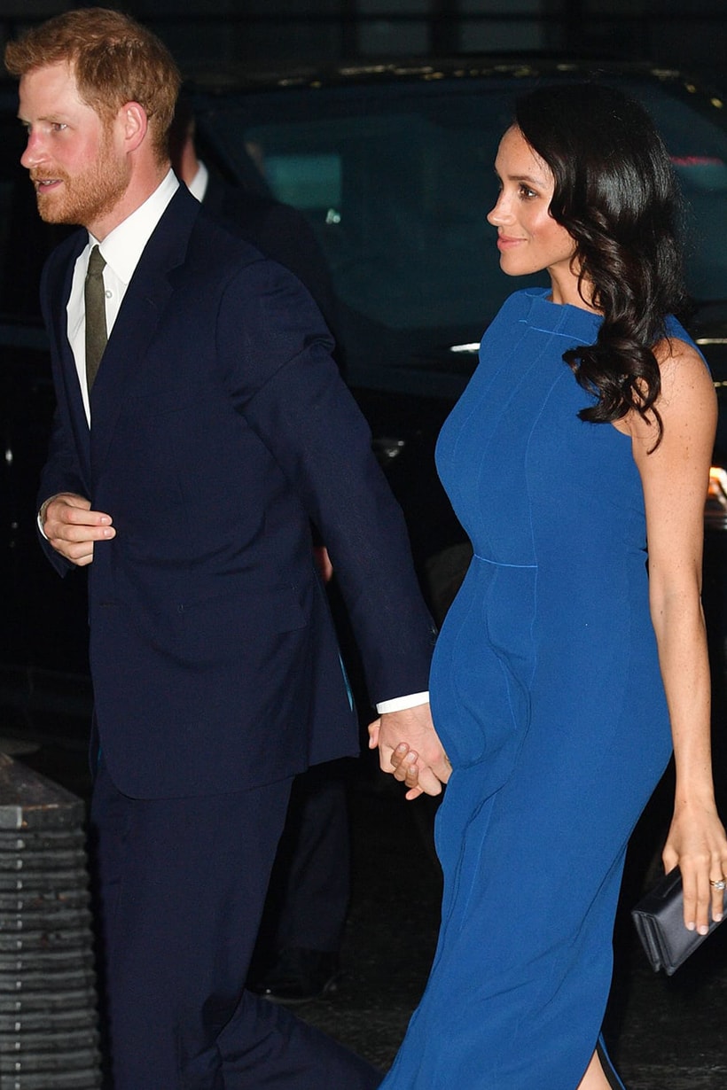 Meghan Markle Prince Harry 100 days to Peace concert duchess of Sussex Pregnant Prince George Princess Charlotte Blue Dress Ruffles