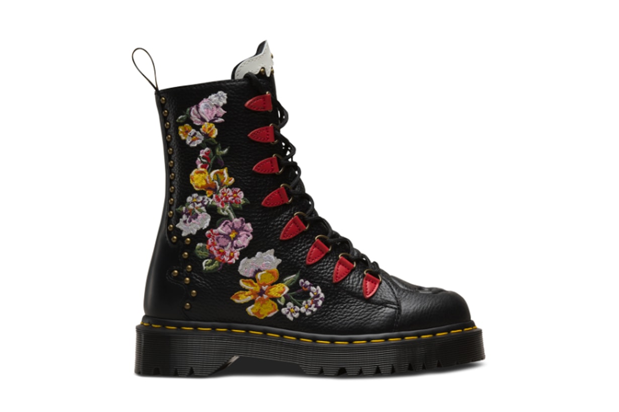 Dr Martens Nyberg Black Leather Embroidered Chunky Flatform Boots