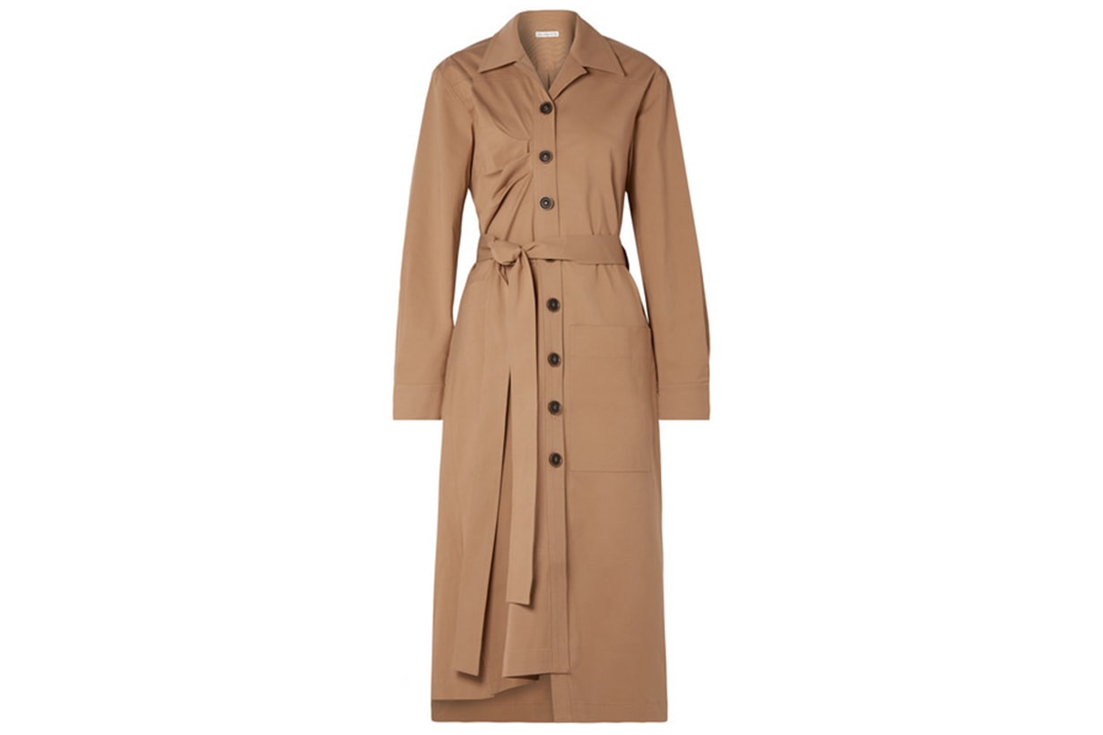 Madison belted gathered gabardine midi dress