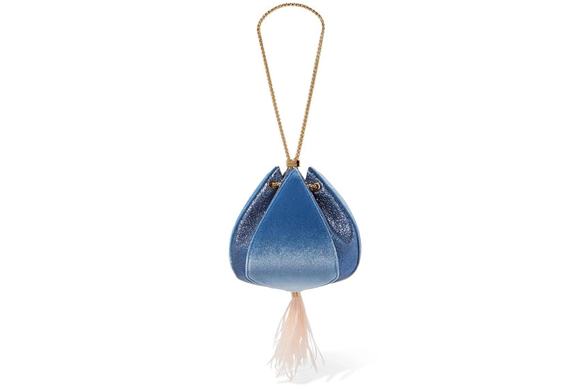 The Volon Cindy Feather-Trimmed Metallic Leather and Velvet Clutch