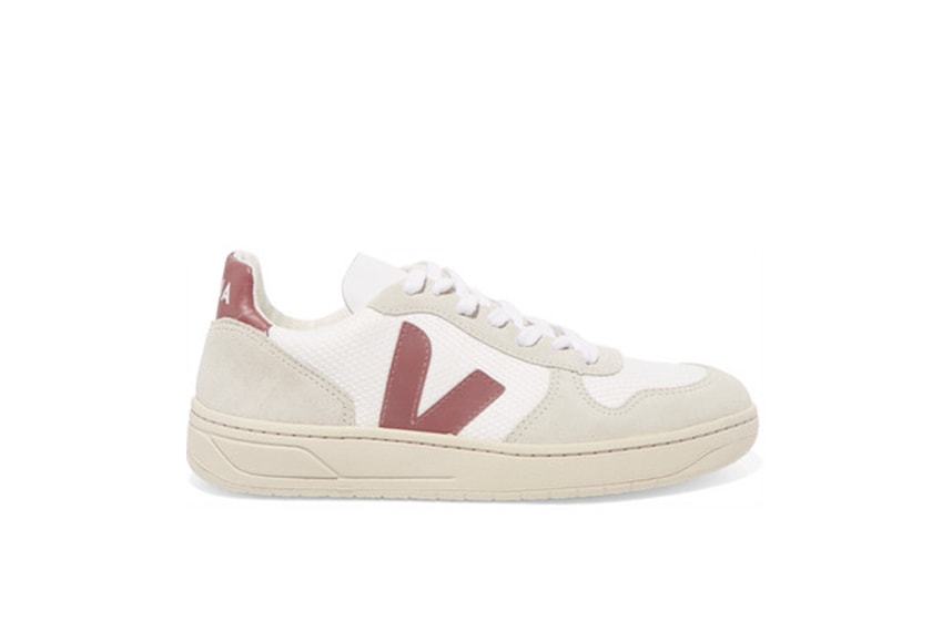 Veja V-10 leather, mesh and suede sneakers