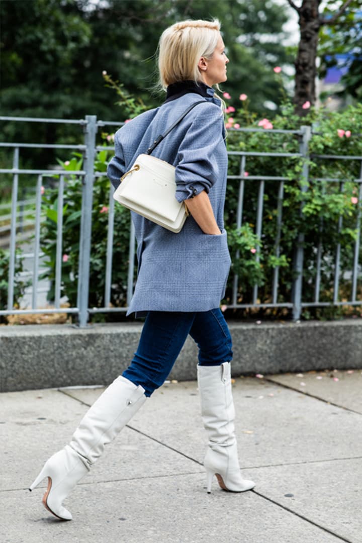 White Boots White Handbag Street Style