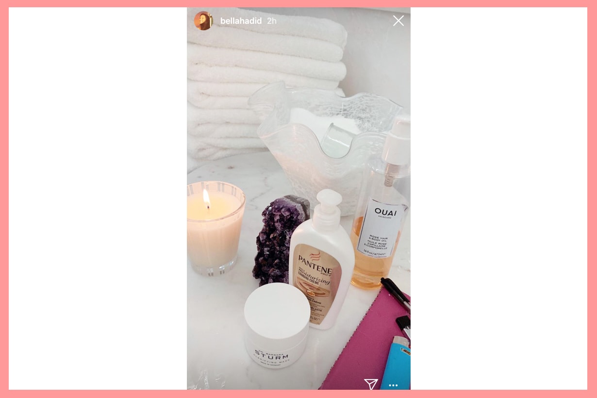 Bella Hadid drugstore skincare hair product  OUAI’s Rose Hair & Body Oil Pantene Pro-V Smoothing Leave-in Combing Cream smooth frizzy free hairstyles