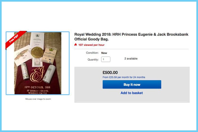 royal wedding guestsy selling their gift bags
