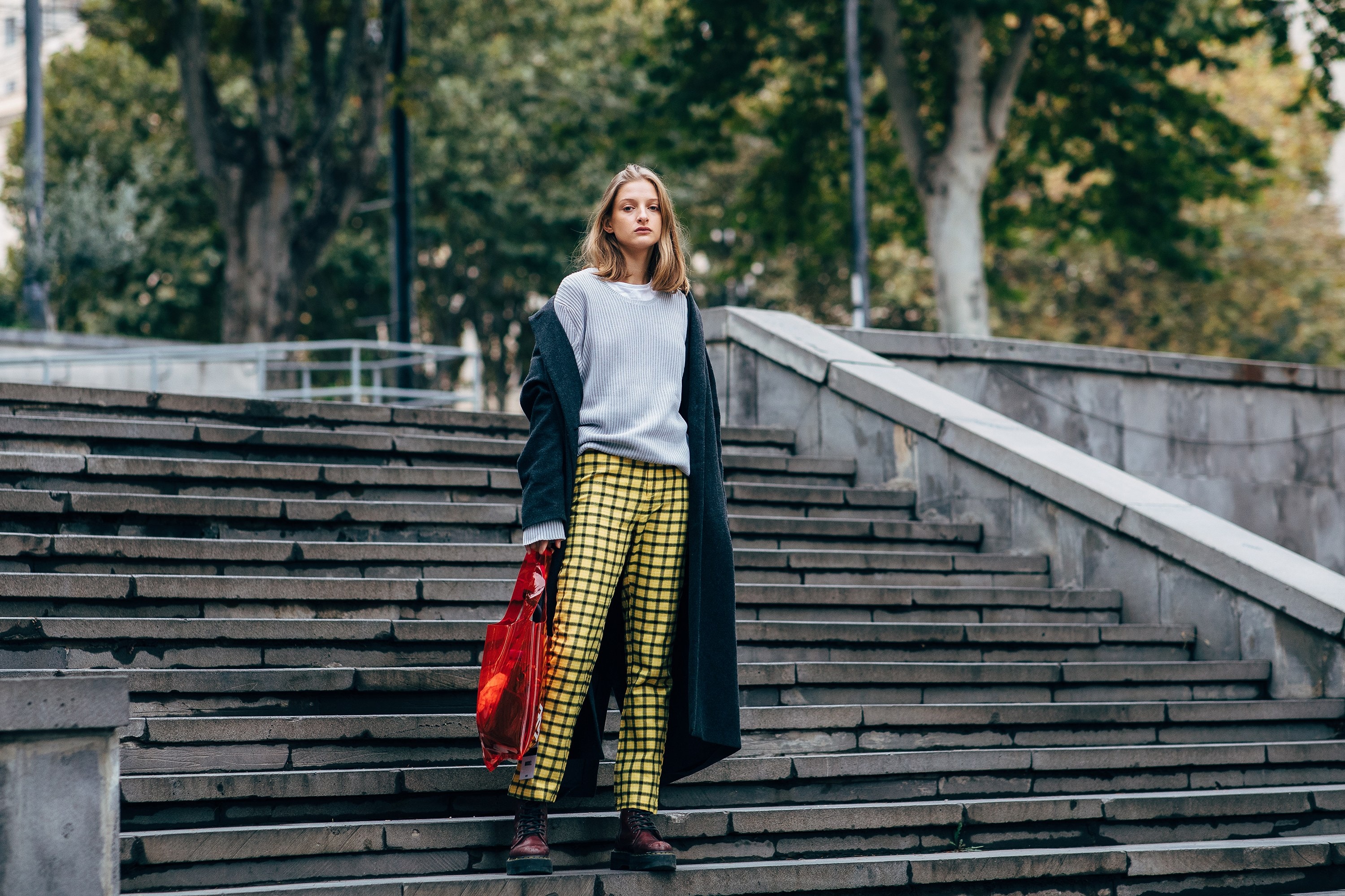 Checked Pants Street Style at Tbilisi Fashion Week Spring 2019