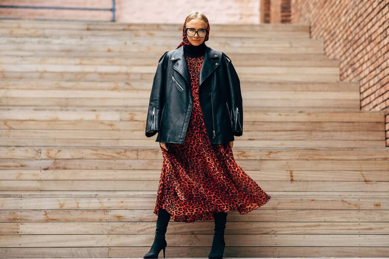 Leather Jacket Midi Dress Street Style at Tbilisi Fashion Week Spring 2019