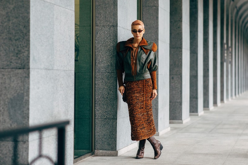 Leather Jacket Shoulder Pad Street Style at Tbilisi Fashion Week Spring 2019