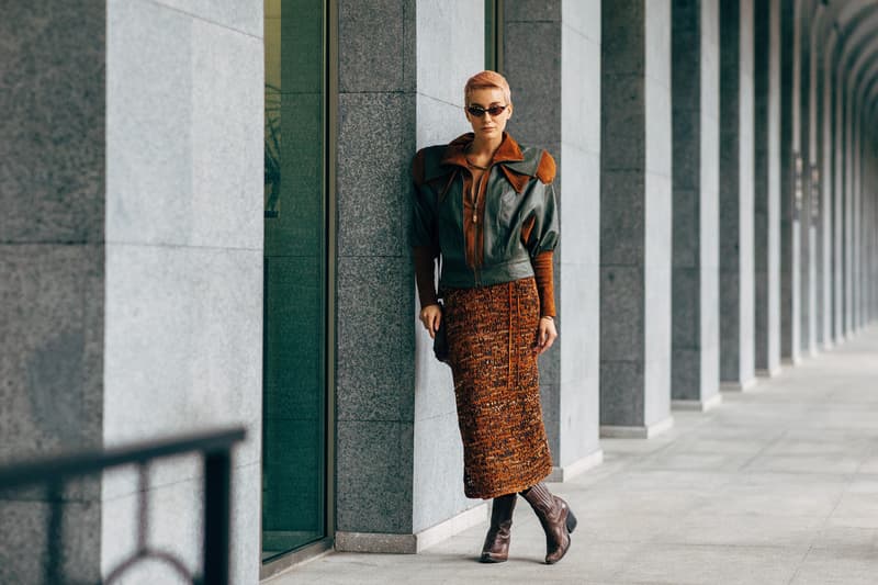 Leather Jacket Shoulder Pad Street Style at Tbilisi Fashion Week Spring 2019