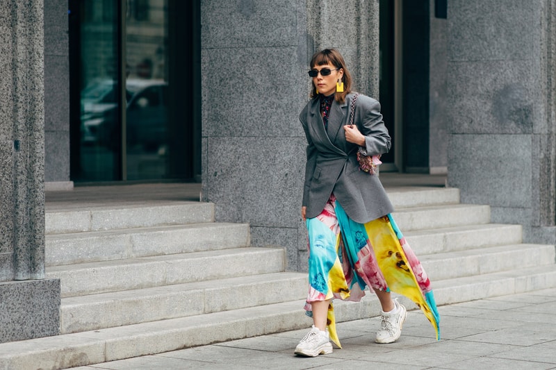 Blazer Midi Dress Dad sneakers Street Style at Tbilisi Fashion Week Spring 2019