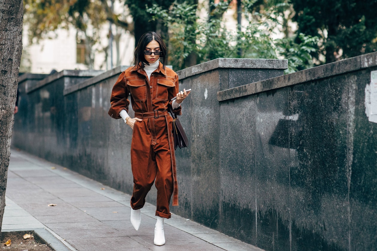Jumpsuit Turtleneck White Boots Street Style