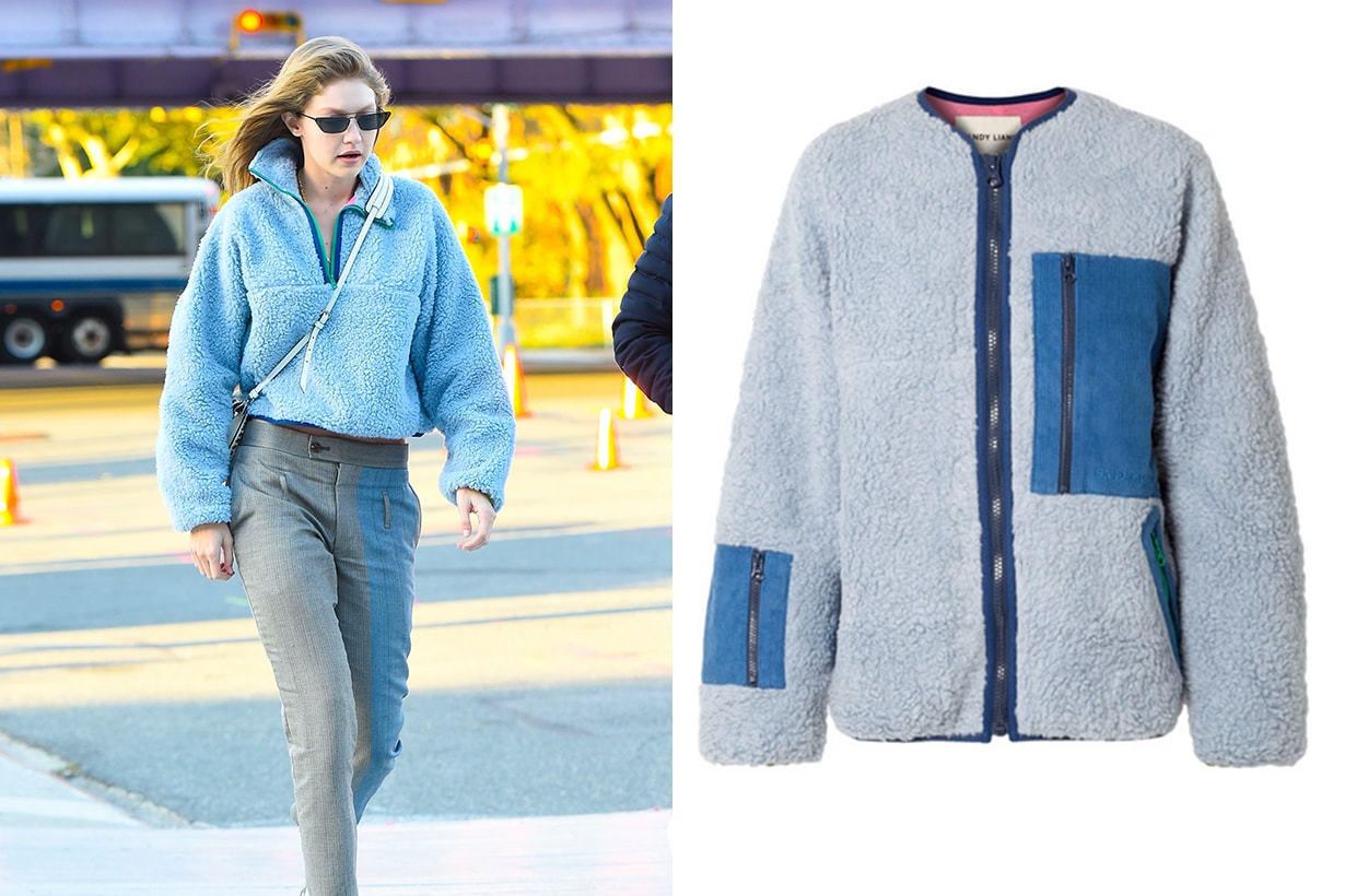 Sandy Liang Corduroy-paneled Fleece Jacket Gigi Hadid Street Style