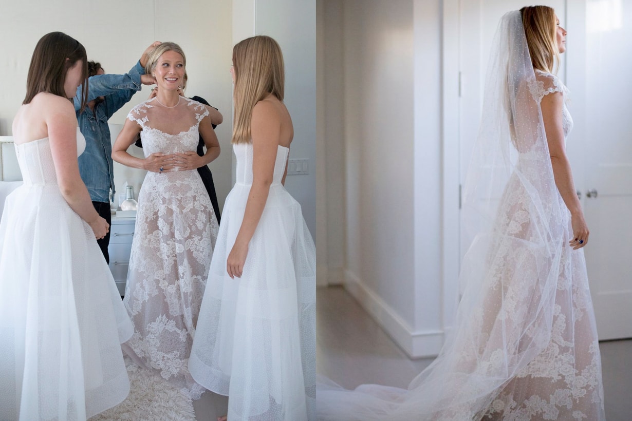 Gwyneth Paltrow Brad Falchuk wedding detail gown romantic
