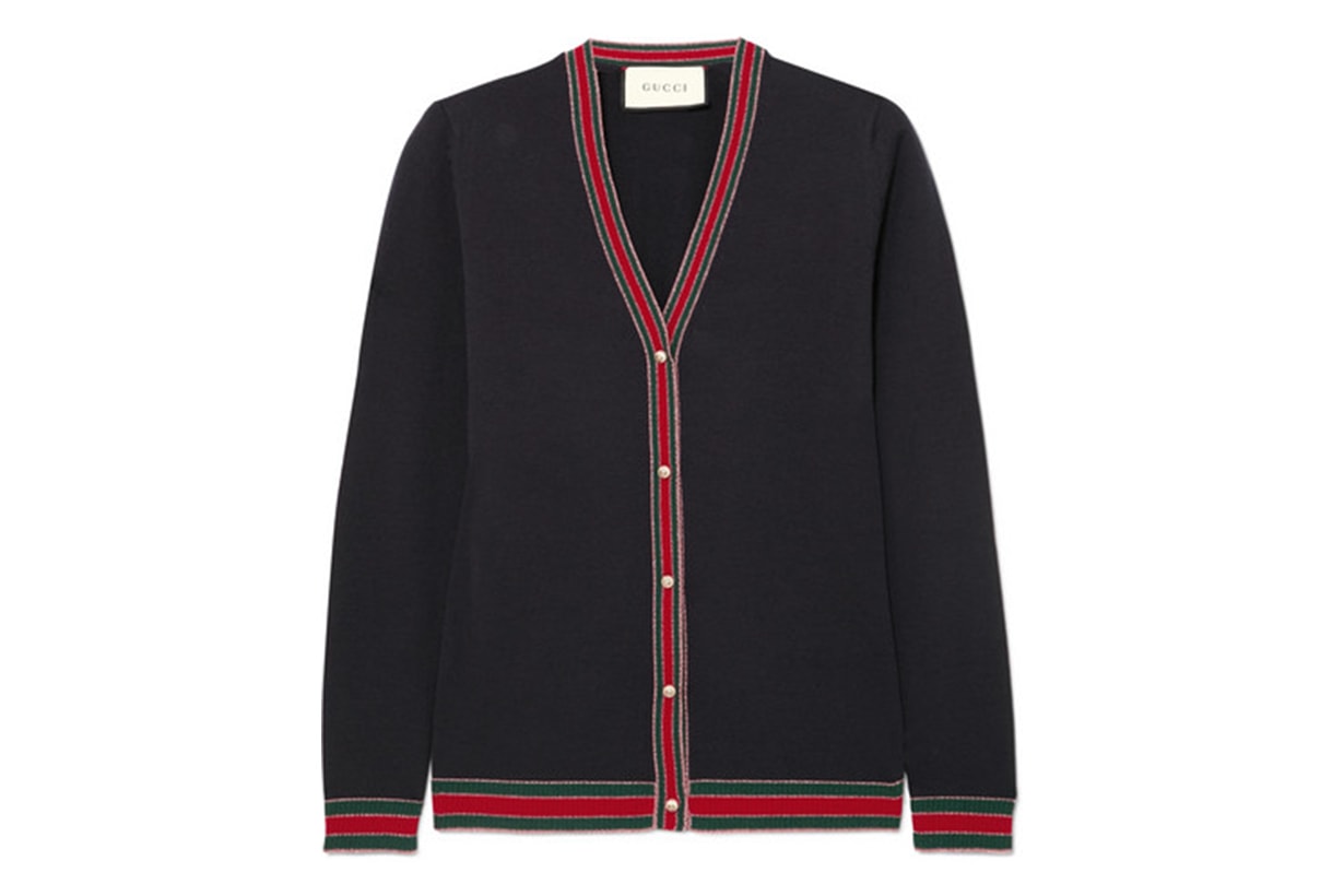 Gucci Striped Wool Blend-Trimmed Wool Cardigan