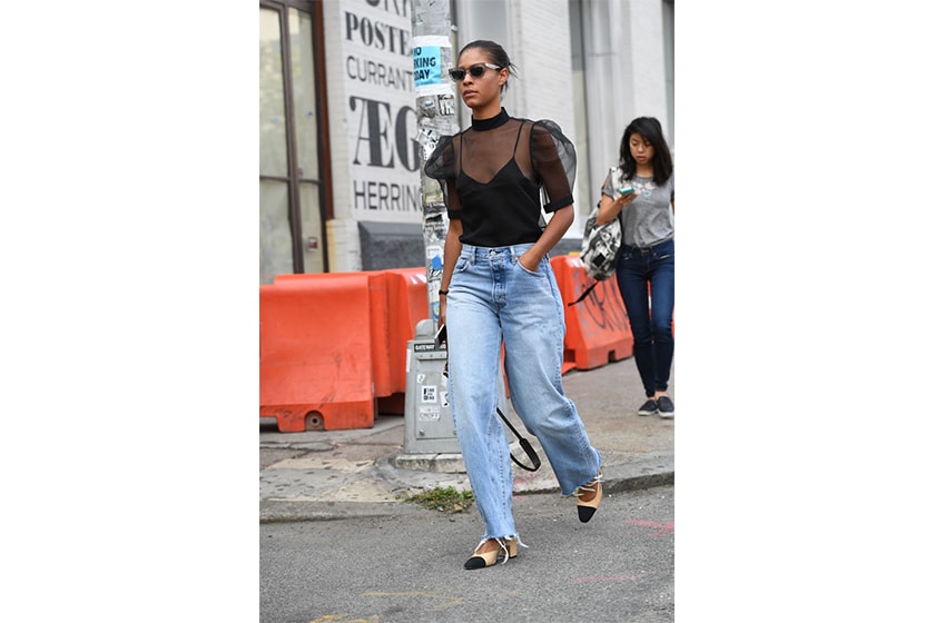 Sheer Blouse Baggy Jeans Street Style