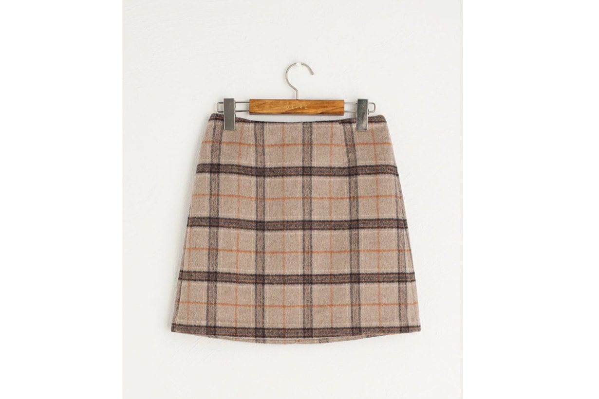 Olive Hoya Wool Blend Check Skirt