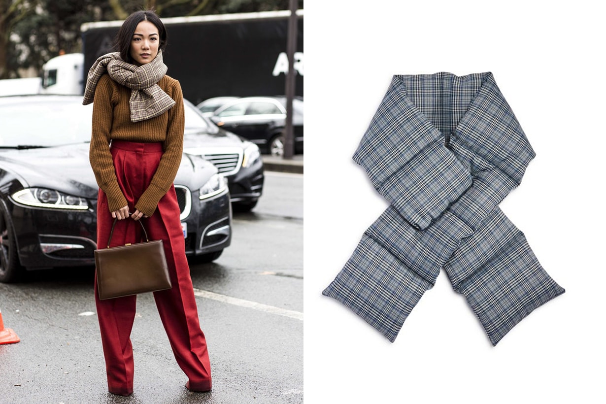 How To Wear a Scarf Plaid Puffer Scarf Winter Street Style