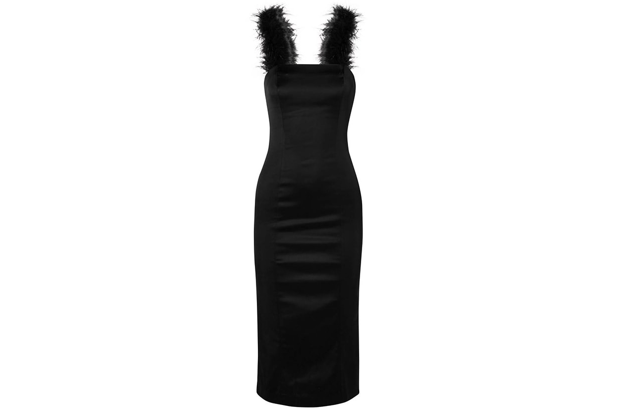Staud Romy Feather-Trimmed Stretch-Satin Dress